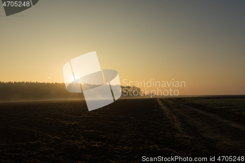 Image of country landscape in the morning in the mist