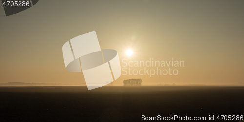 Image of country landscape in the morning in the mist