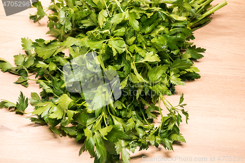 Image of bunch of fresh parsley on a wooden board