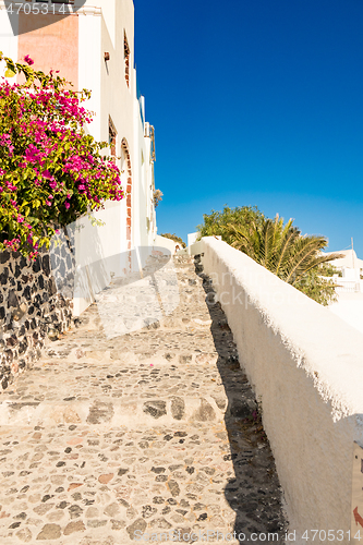 Image of typical little street in santorini in greece in cyclades