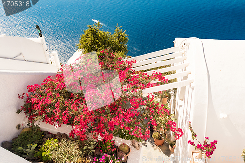 Image of typical architecture of houses on the island of Santorini in Gre