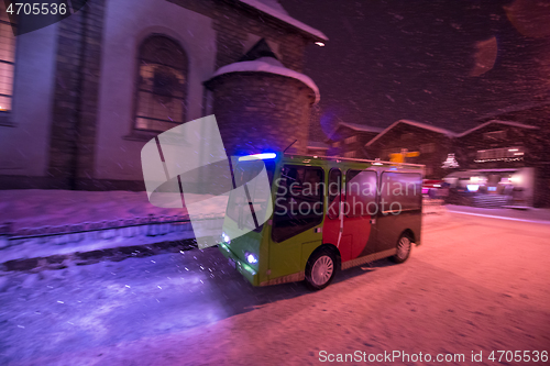 Image of Electric taxi bus in the car-free holiday montain resort