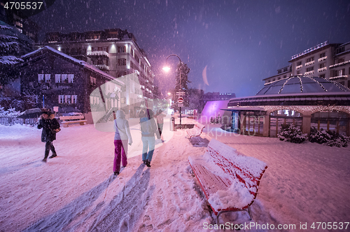 Image of snowy streets of the Alpine mountain village