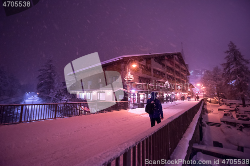 Image of snowy streets of the Alpine mountain village