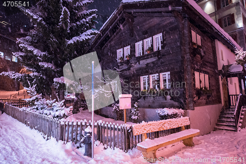 Image of snowy streets of the Alpine mountain village