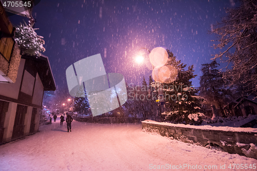 Image of snowy streets of the Alpine mountain village