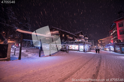 Image of snowy streets of the Alpine mountain village