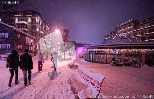 Image of snowy streets of the Alpine mountain village