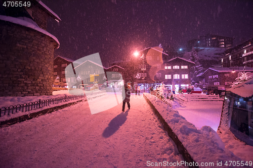 Image of snowy streets of the Alpine mountain village