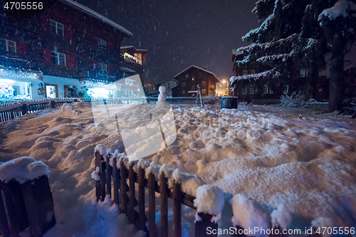 Image of snowy streets of the Alpine mountain village