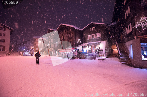 Image of snowy streets of the Alpine mountain village