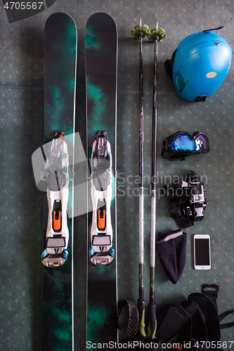 Image of top view of ski accessories