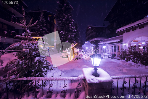 Image of snowy streets of the Alpine mountain village