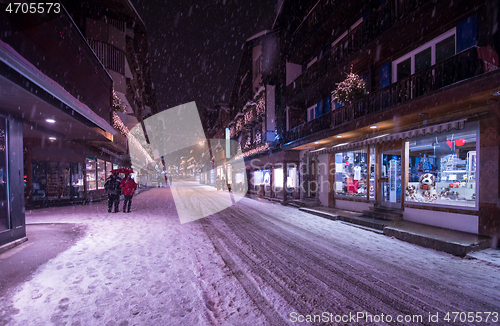 Image of snowy streets of the Alpine mountain village