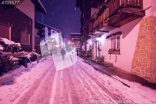 Image of snowy streets of the Alpine mountain village