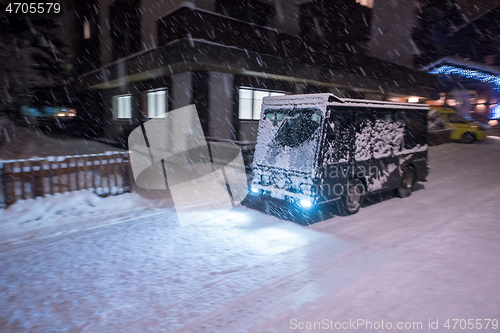 Image of Electric taxi bus in the car-free holiday montain resort