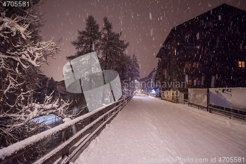 Image of snowy streets of the Alpine mountain village