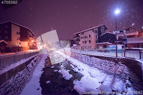 Image of snowy streets of the Alpine mountain village