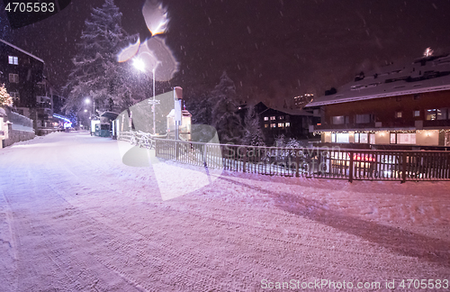 Image of snowy streets of the Alpine mountain village