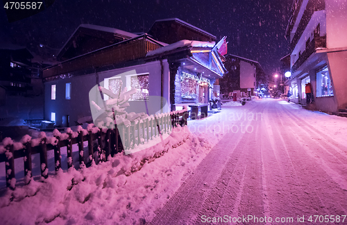 Image of snowy streets of the Alpine mountain village