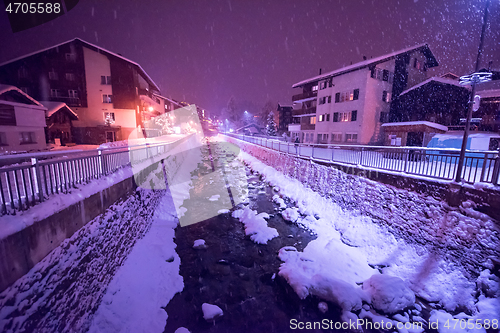 Image of snowy streets of the Alpine mountain village