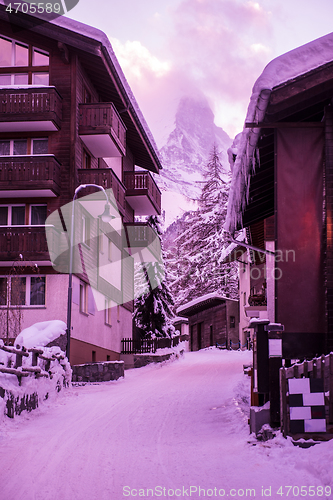 Image of old village with Matterhorn peak in background