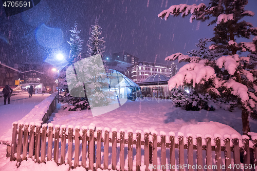 Image of snowy streets of the Alpine mountain village