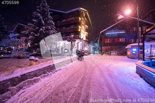 Image of snowy streets of the Alpine mountain village