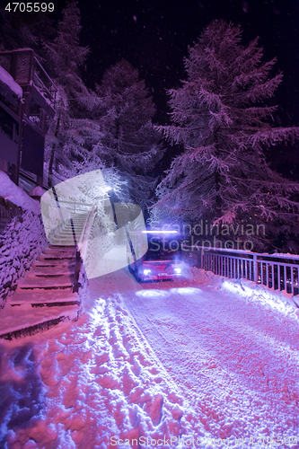 Image of Electric taxi bus in the car-free holiday montain resort