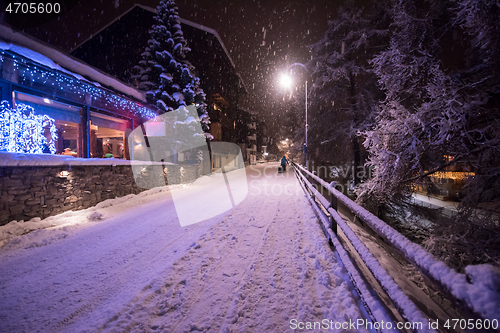 Image of snowy streets of the Alpine mountain village