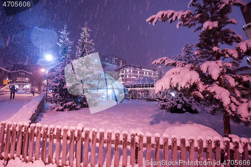 Image of snowy streets of the Alpine mountain village