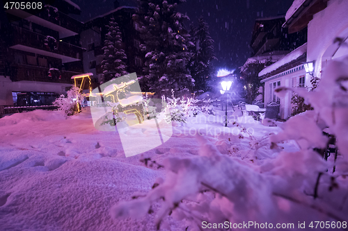 Image of snowy streets of the Alpine mountain village