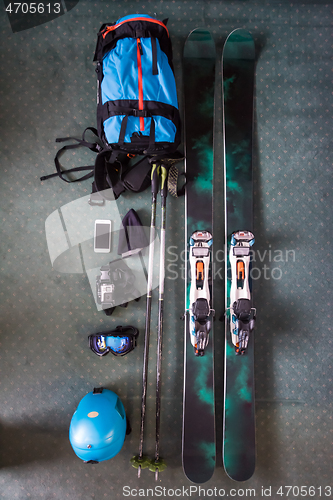 Image of top view of ski accessories