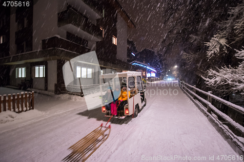 Image of snowy streets of the Alpine mountain village