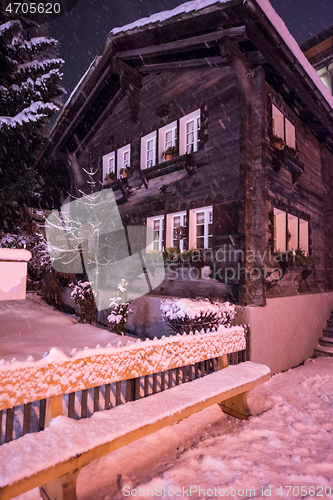 Image of snowy streets of the Alpine mountain village