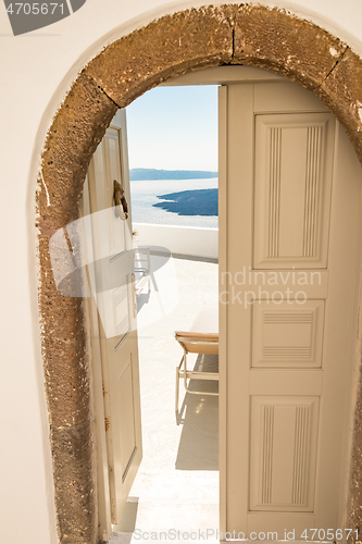 Image of typical architecture of houses on the island of Santorini in Gre