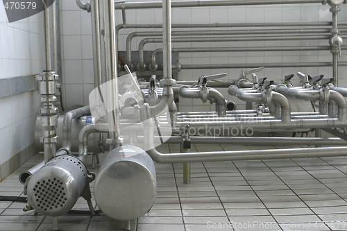 Image of pipes and valves in modern dairy