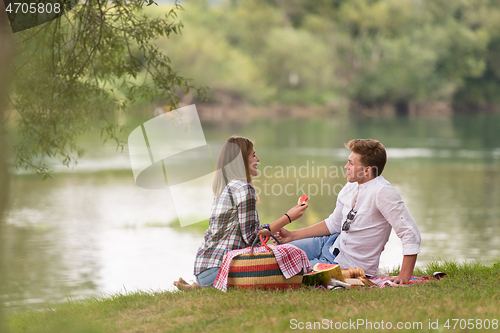 Image of Couple in love enjoying picnic time