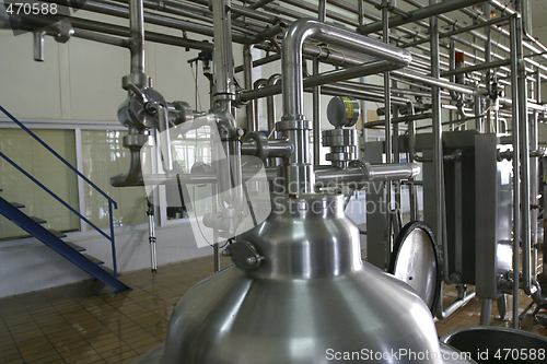 Image of pipes valves and pressure tank in factory