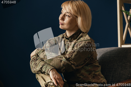 Image of Portrait of young female soldier