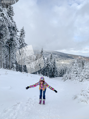 Image of Girl in winter forest