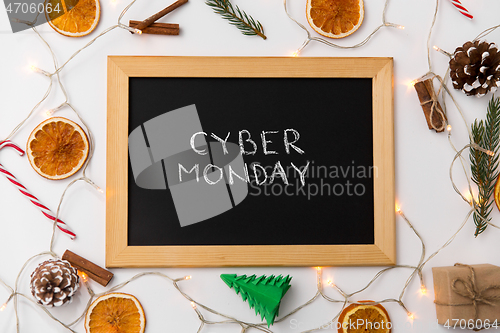 Image of chalk board with cyber monday words on christmas