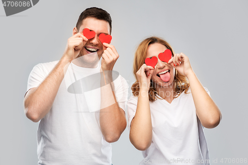 Image of happy couple with red hearts instead of eyes