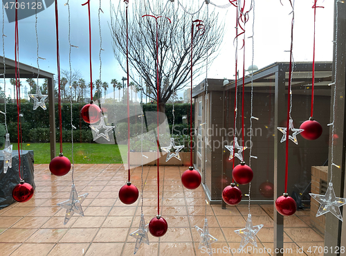 Image of Decorated house window. Christmas and New Year holidays