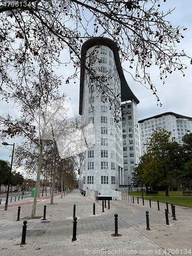 Image of Urban architecture. Streamline marble facade building