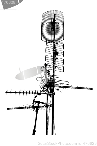 Image of silhouette of television rooftop antennas