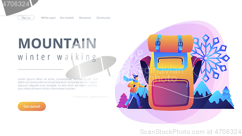 Image of Winter hiking concept landing page.