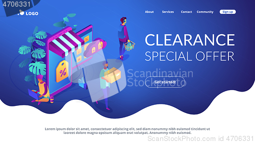 Image of Online discount store concept Isometric 3D landing page.