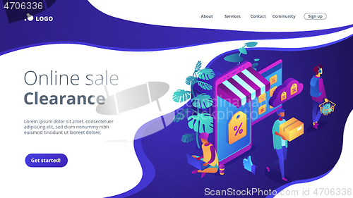 Image of Online discount store concept Isometric 3D landing page.