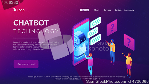 Image of Chatbot technology isometric 3D landing page.
